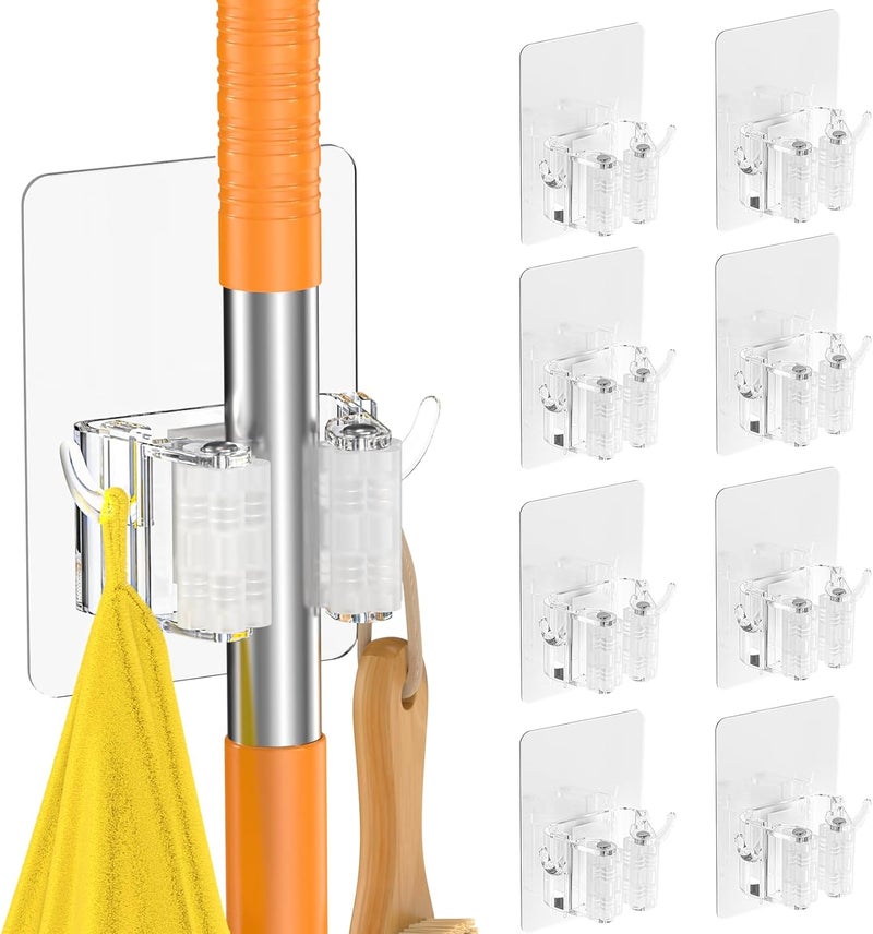 Batur 8 PackBroom Holder Wall Mount, New Version Adhesive Mop and Broom Holder Wall Mount, Super Anti-Slip Broom Hanger Mop Organizer Wall Hanging for Bathroom, Kitchen, Laundry Room - Image 1
